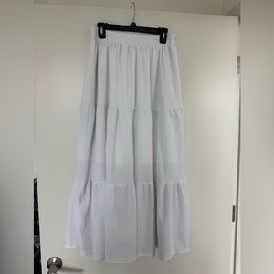 White Pleated Tiered Maxi Skirt
